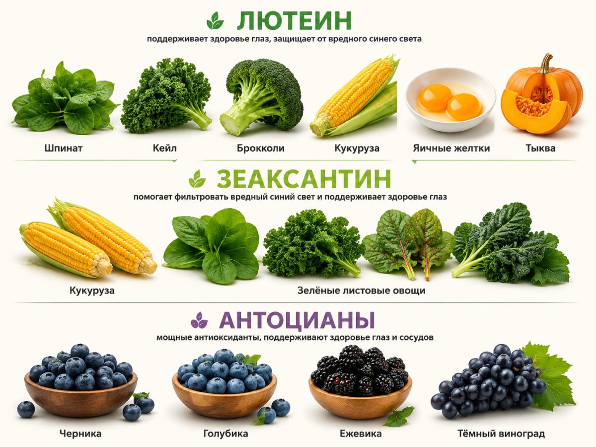 Природные продукты богатые лютеином, полезным для глаз и зрения